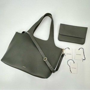 Cuyana 13” Olive Green System Tote with Strap and Flap Bag